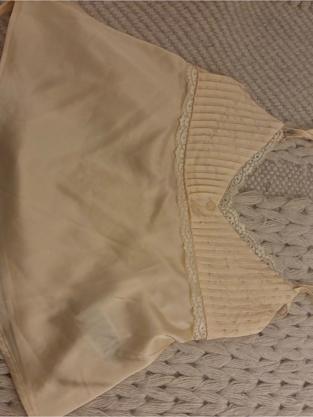 Edikted Cream Satin Lace-Trim Tank Top